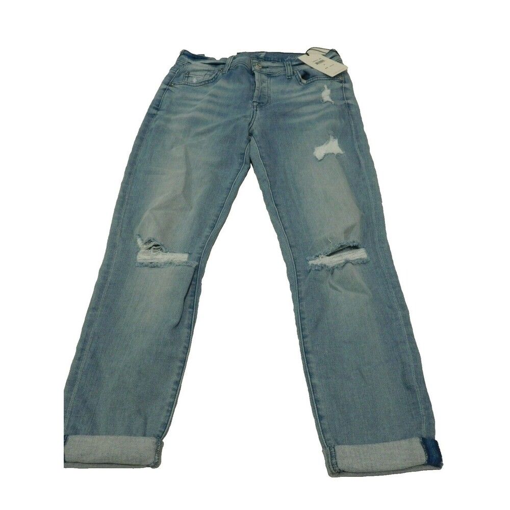 New 7 For All Mankind Josephine Boyfriend Jeans Sz 24 Blue Distressed